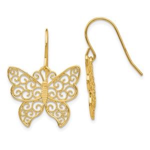 14k Yellow Genuine Gold Butterfly Earrings